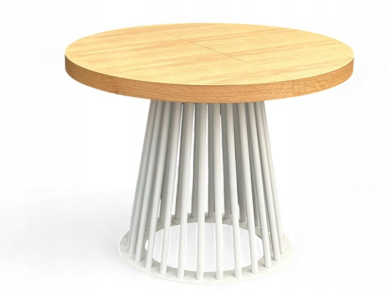 Stół fornirowany o średnicy 100 rozkładany do 200 cm LAMEL biały metalowy