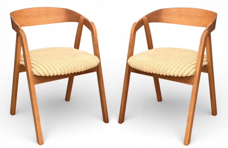 Krzesło dębowe 4 sztuki sztaplowane WALNUT orzech tkanina beżowa Mega T