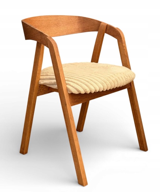 Krzesło dębowe 6 sztuk sztaplowane WALNUT orzech tkanina beżowa Mega T