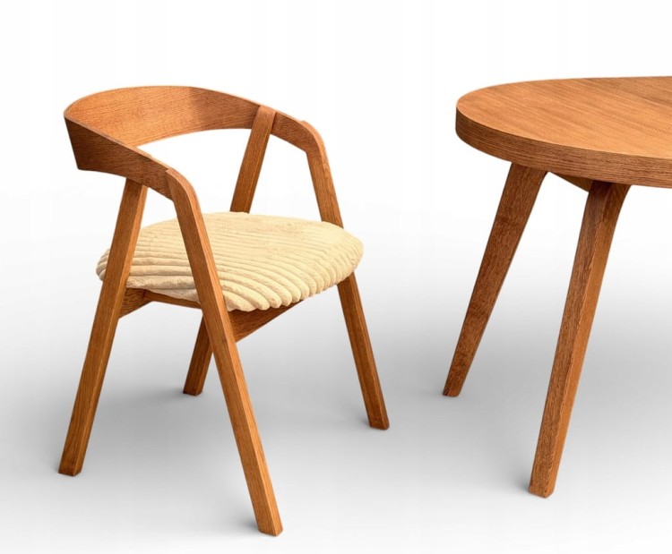 Krzesło dębowe 6 sztuk sztaplowane WALNUT orzech tkanina beżowa Mega T