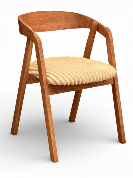 Krzesło dębowe 6 sztuk sztaplowane WALNUT orzech tkanina beżowa Mega T