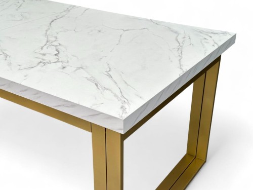 Stół Duży Złoty + Marmur Biały 100x200 rozkładany do 400 cm Metalowe Nogi