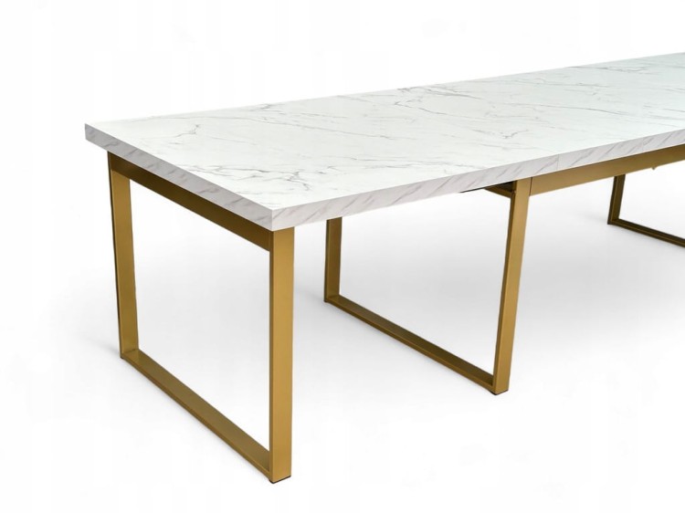 Stół Duży Złoty + Marmur Biały 100x200 rozkładany do 400 cm Metalowe Nogi