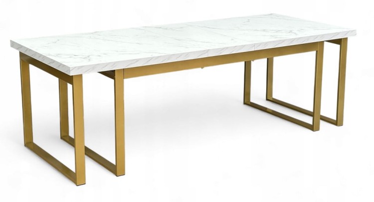 Stół Duży Złoty + Marmur Biały 100x200 rozkładany do 400 cm Metalowe Nogi