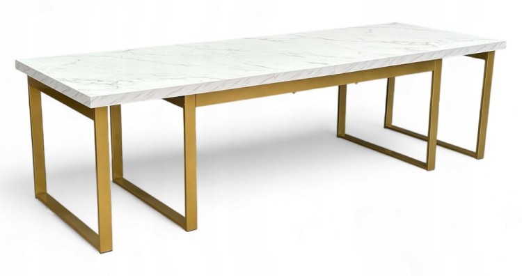 Stół Duży Złoty + Marmur Biały 100x200 rozkładany do 400 cm Metalowe Nogi