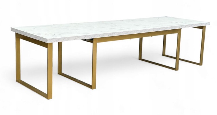 Stół Duży Złoty + Marmur Biały 100x200 rozkładany do 400 cm Metalowe Nogi