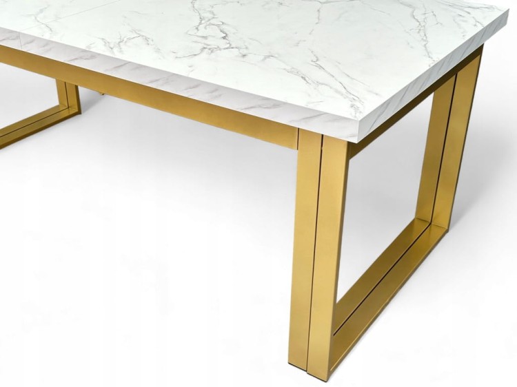 Stół Duży Złoty + Marmur Biały 100x200 rozkładany do 400 cm Metalowe Nogi