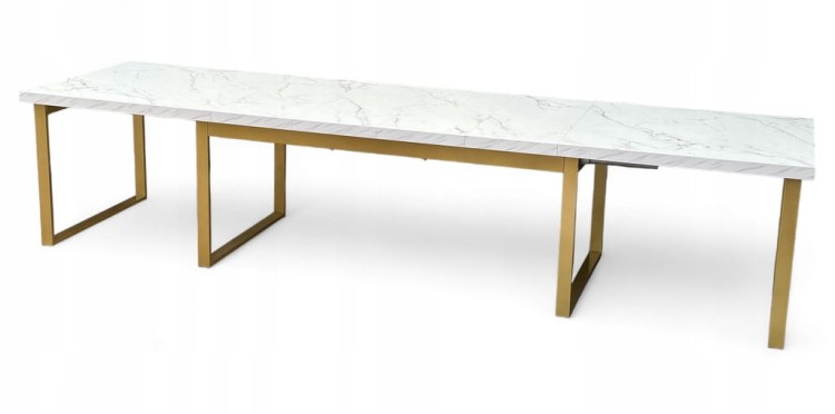 Stół Duży Złoty + Marmur Biały 100x200 rozkładany do 400 cm Metalowe Nogi