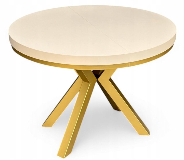 Stół okrągły rozkładany 100/200 cm KASZMIR + nogi złote X + maskownica