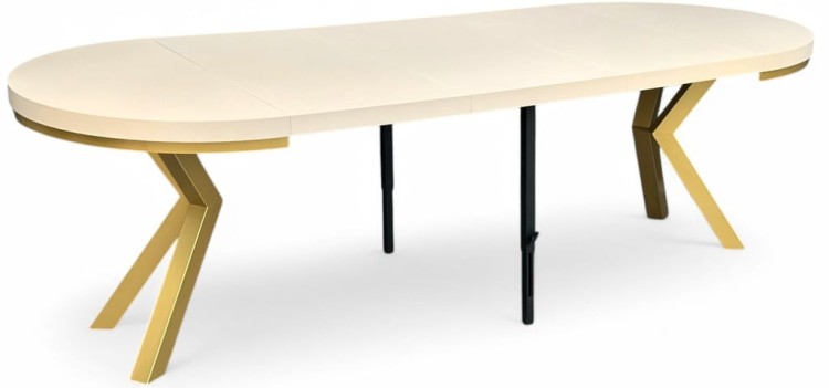 Stół okrągły rozkładany 100/300 cm KASZMIR + nogi złote X + maskownica