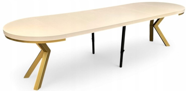 Stół okrągły rozkładany 100/300 cm KASZMIR + nogi złote X + maskownica