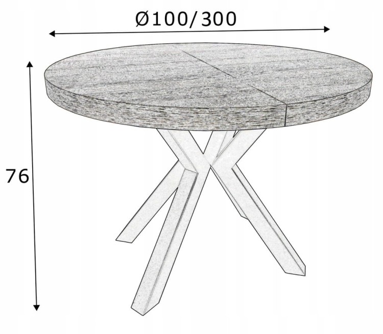Stół okrągły rozkładany 100/300 cm KASZMIR + nogi złote X + maskownica