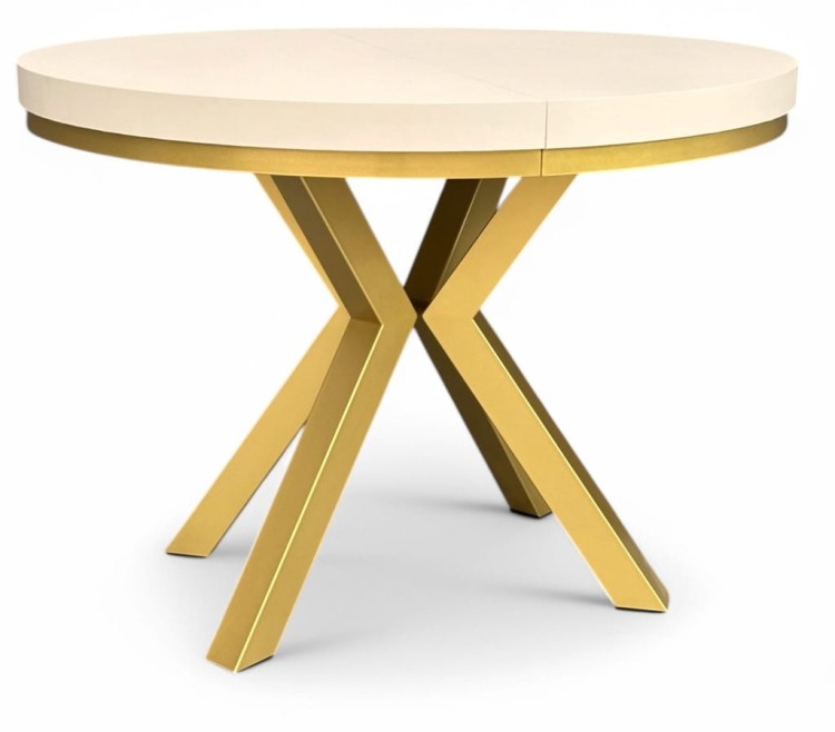 Stół okrągły rozkładany 110/210 cm KASZMIR + nogi złote X + maskownica