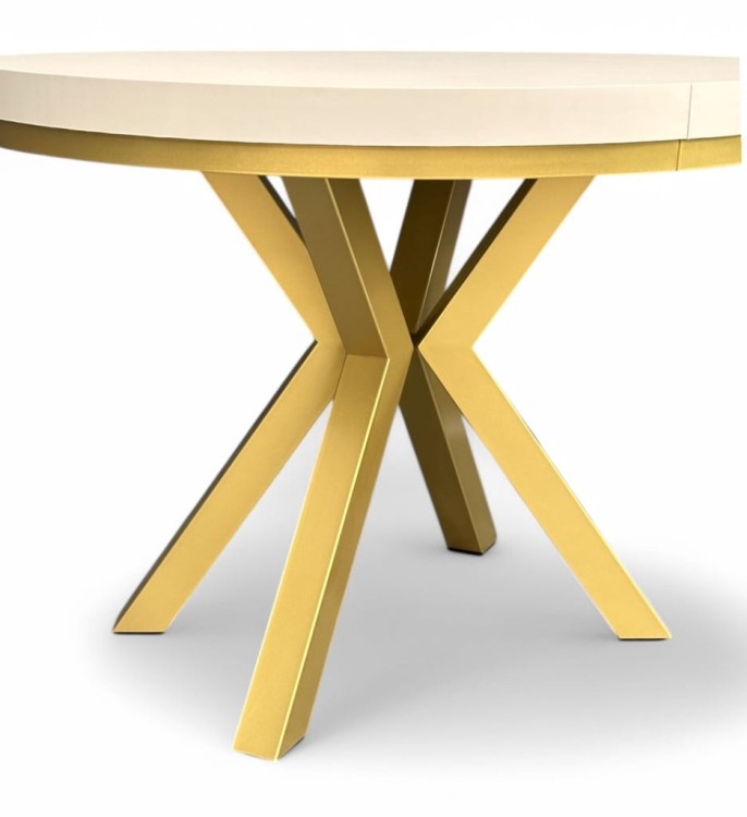 Stół okrągły rozkładany 110/210 cm KASZMIR + nogi złote X + maskownica