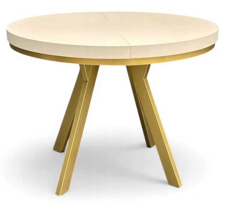 Stół okrągły rozkładany 110/210 cm Kaszmir + złote NOGI +maskownica