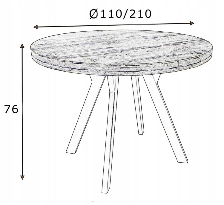 Stół okrągły rozkładany 110/210 cm Kaszmir + złote NOGI +maskownica