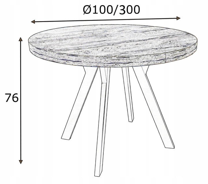 Stół okrągły rozkładany 100/300 cm Kaszmir + złote NOGI +maskownica