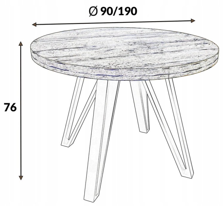 Stół okrągły rozkładany 90/190 cm kaszmir + nogi industrial ZŁOTE + maskownica