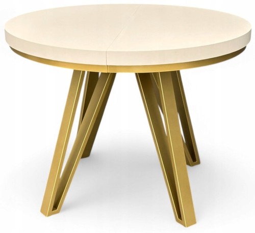 Stół okrągły rozkładany 100/200 cm Kaszmir + nogi industrial ZŁOTE + maskownica