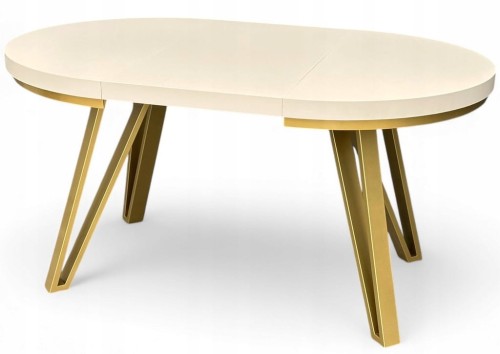 Stół okrągły rozkładany 100/300 cm kaszmir + nogi industrial ZŁOTE + maskownica