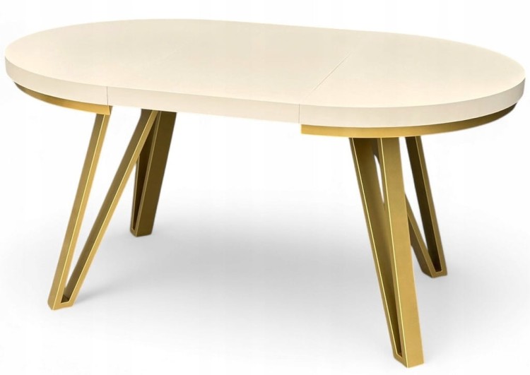 Stół okrągły rozkładany 100/300 cm kaszmir + nogi industrial ZŁOTE + maskownica