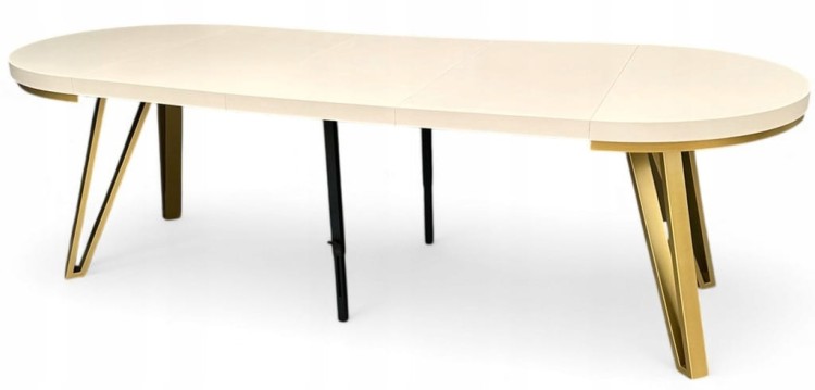 Stół okrągły rozkładany 100/300 cm kaszmir + nogi industrial ZŁOTE + maskownica
