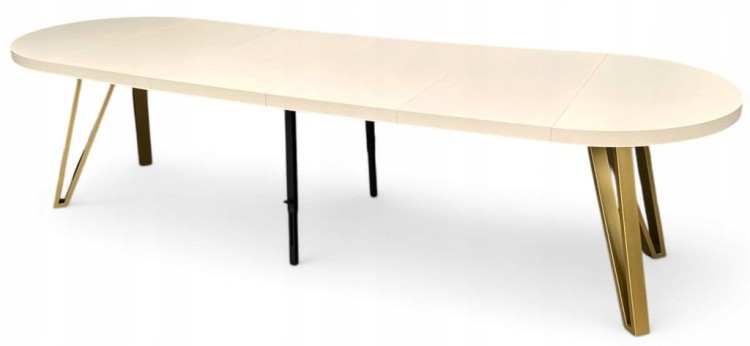 Stół okrągły rozkładany 110/310 cm kaszmir + nogi industrial ZŁOTE + maskownica