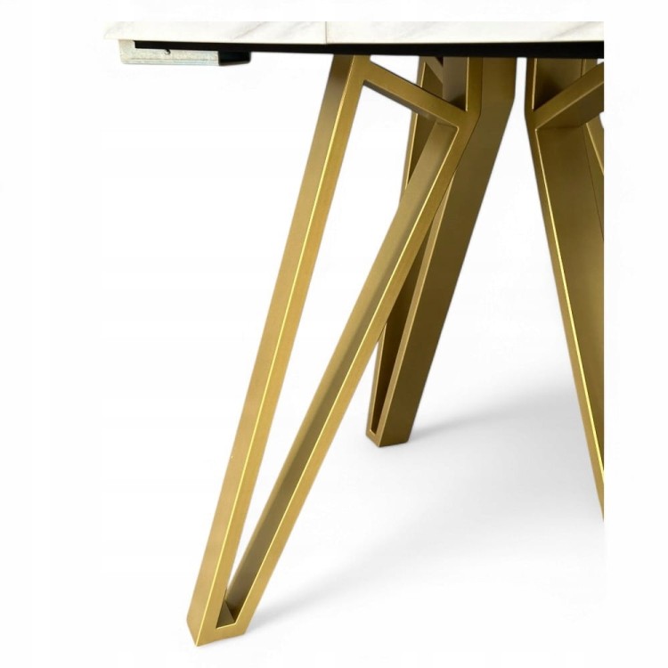 Stół okrągły rozkładany 110/310 cm kaszmir + nogi industrial ZŁOTE + maskownica