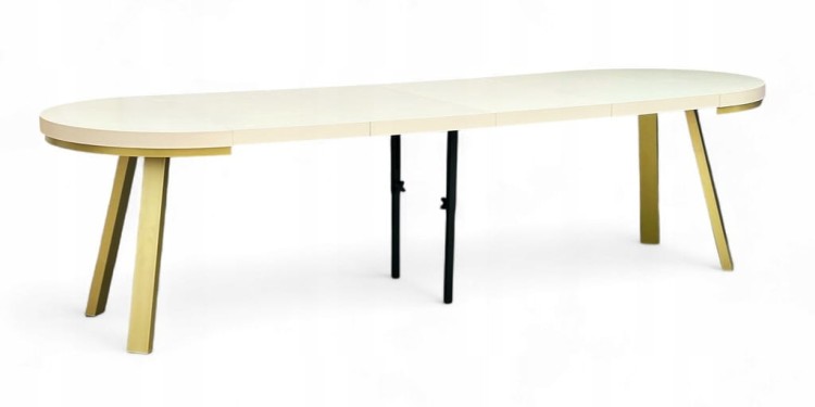 Stół rozkładany KASZMIR okrągły Ø110/310 cm nogi metalowe ZŁOTE maskownica