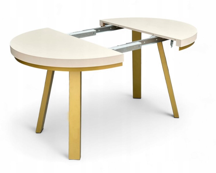 Stół rozkładany KASZMIR okrągły Ø110/310 cm nogi metalowe ZŁOTE maskownica