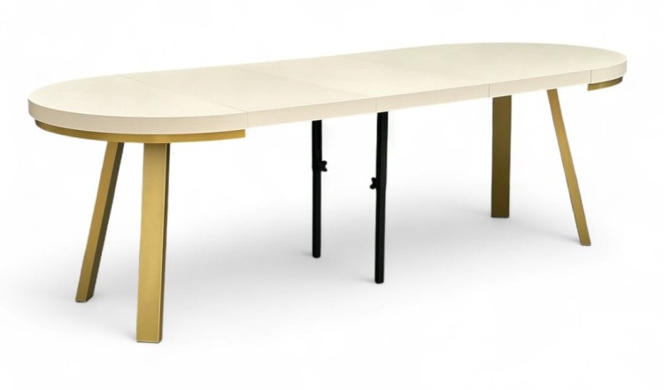 Stół rozkładany KASZMIR okrągły Ø110/310 cm nogi metalowe ZŁOTE maskownica