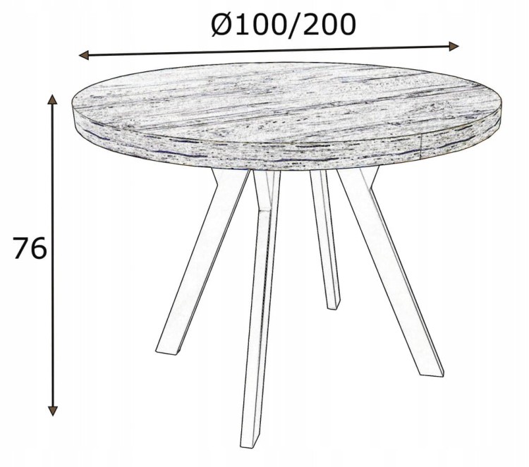 Stół okrągły rozkładany Ø 100/200 KASZMIR Nogi metal Y kaszmirowy