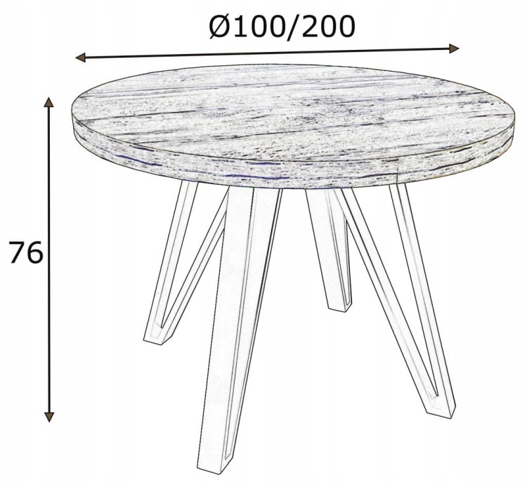 Stół kaszmir okrągły rozkładany 100/200 cm NOGI białe industrial