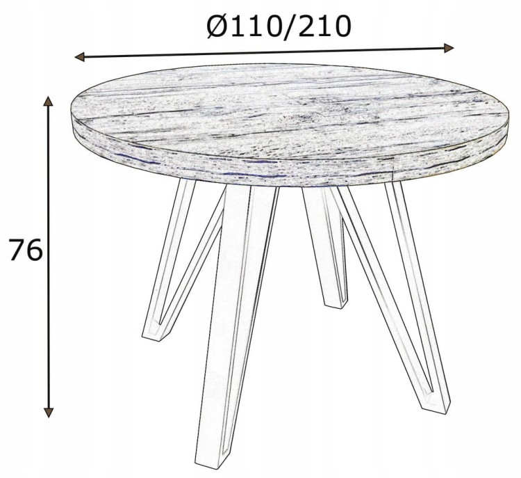 Stół kaszmir okrągły rozkładany 110/210 cm NOGI białe industrial