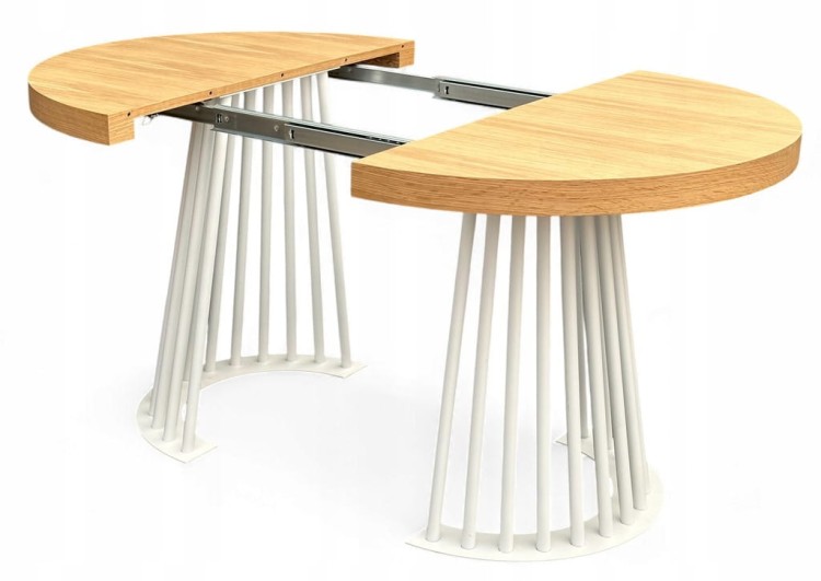 Stół fornirowany o średnicy 120 rozkładany do 220 cm LAMEL biały metalowy