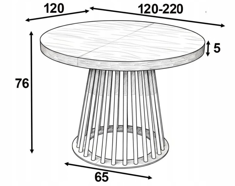 Stół fornirowany o średnicy 120 rozkładany do 220 cm LAMEL czarny metalowy