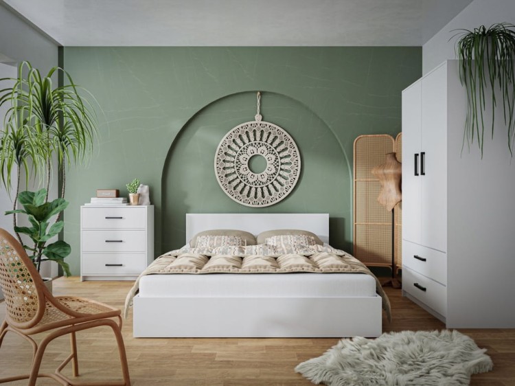 Łóżko białe z materacem łóżko podwójne sypialniane szerokość 120 cm