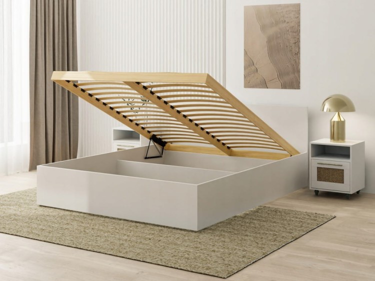 Łóżko białe z materacem łóżko podwójne sypialniane szerokość 120 cm