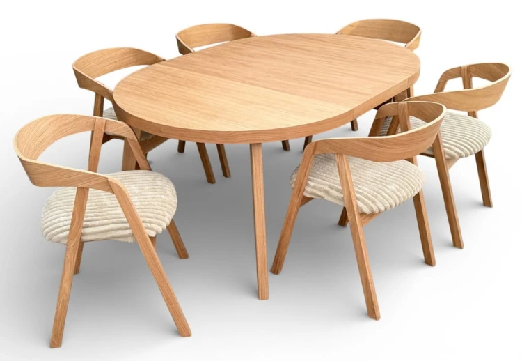 Zestaw Stół okrągły fornir 120/220 cm+ krzesła 6 szt dębowe sztaplowane