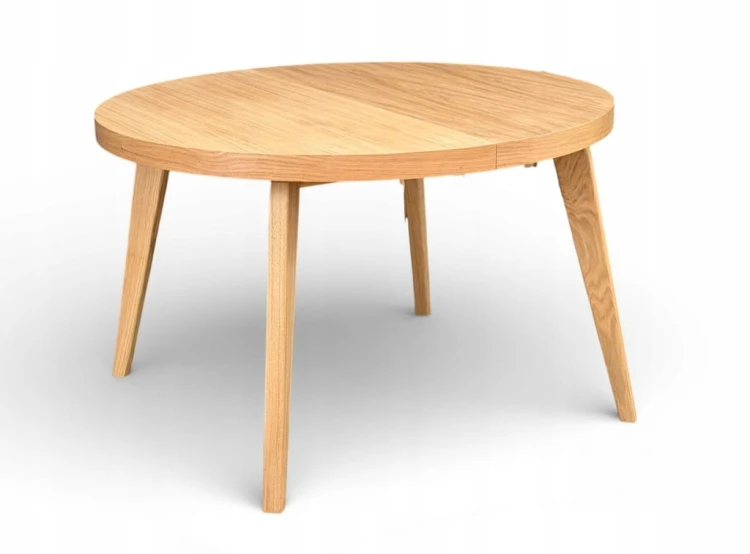 Zestaw Stół okrągły fornir 120/220 cm+ krzesła 6 szt dębowe sztaplowane