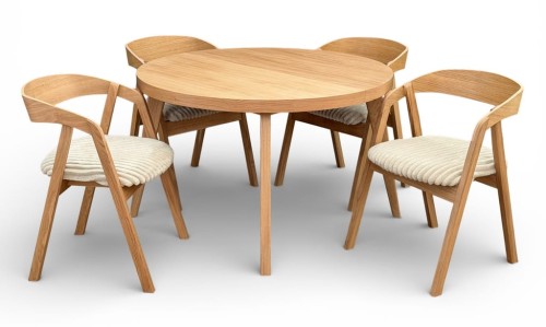 Zestaw Stół okrągły fornir 120/220 cm+ krzesła 4 szt dębowe sztaplowane