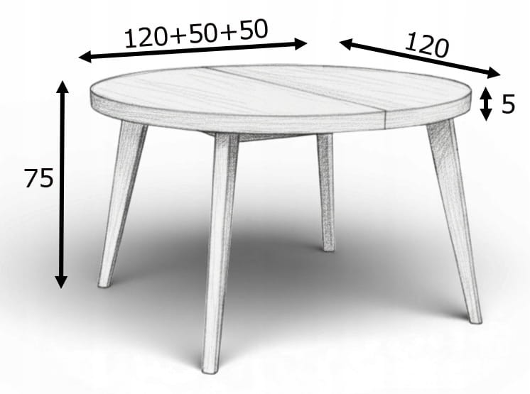 Zestaw Stół okrągły fornir 120/220 cm+ krzesła 4 szt dębowe sztaplowane