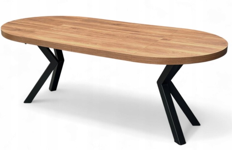 Stół okrągły rozkładany Ø 100/200 dąb castello koniakowy Nogi metal X