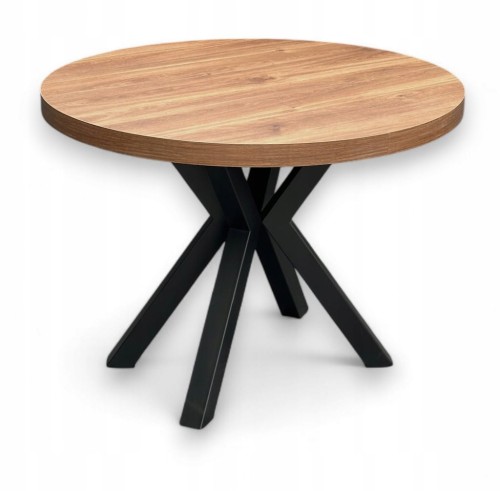 Stół okrągły rozkładany Ø 90/190 dąb castello koniakowy Nogi metal X