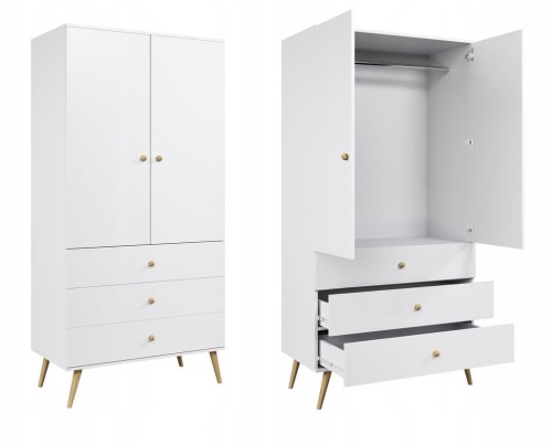 Szafa 3 SZUFLADY i drążek BIAŁA do sypialni pokoju boho skandynawska