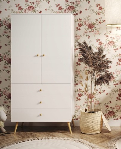 Szafa 3 SZUFLADY i drążek BIAŁA do sypialni pokoju boho skandynawska