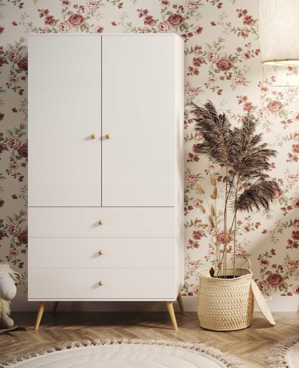 Szafa 3 SZUFLADY i drążek BIAŁA do sypialni pokoju boho skandynawska