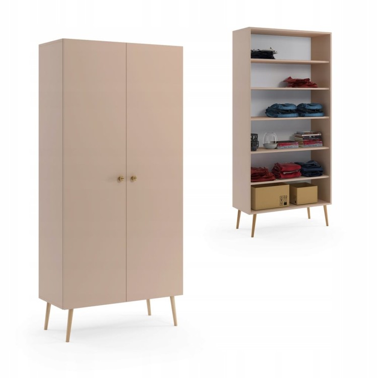 Szafa z półkami MACCHIATO do sypialni pokoju boho skandynawska