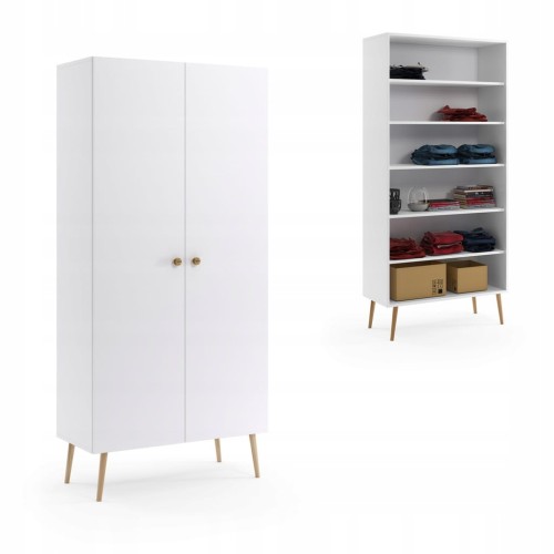 Szafa z półkami BIAŁA do sypialni pokoju boho skandynawska