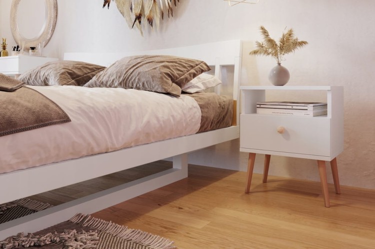 Szafka nocna stolik do sypialni BIAŁY boho